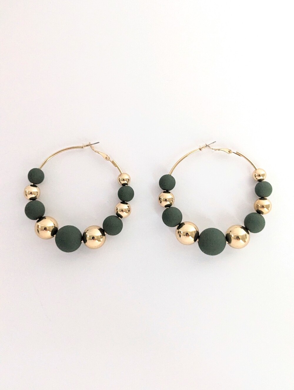 Green and Gold Beaded Earrings